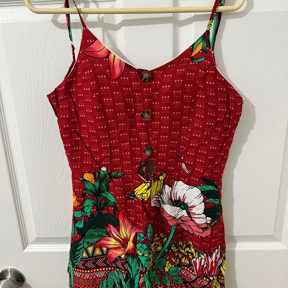 Floral Red Button-Down mini dress